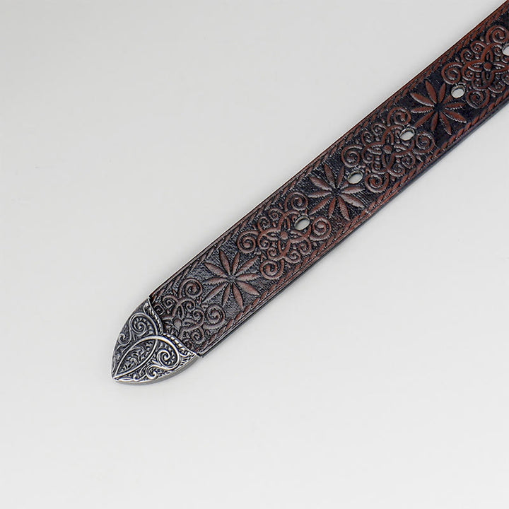 Ceinture en cuir marron à motif floral gaufré style cowgirl western pour femme