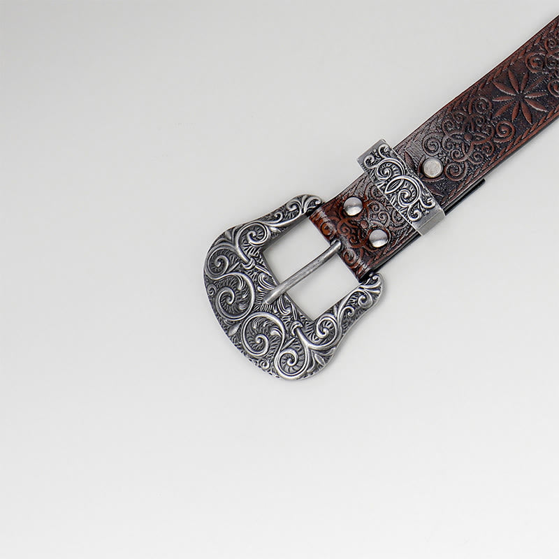 Ceinture en cuir marron à motif floral gaufré style cowgirl western pour femme