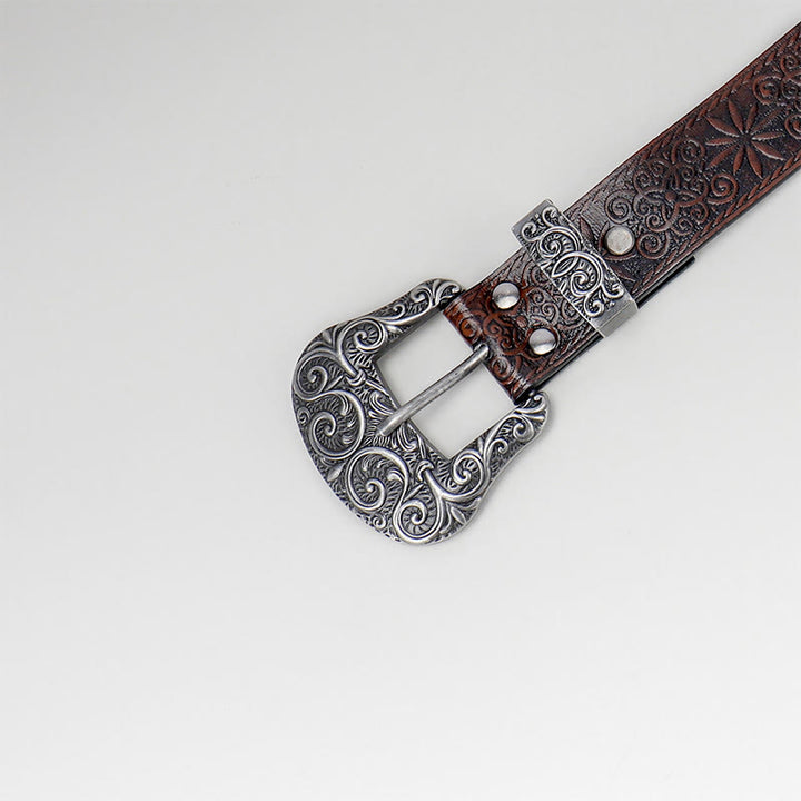 Ceinture en cuir marron à motif floral gaufré style cowgirl western pour femme