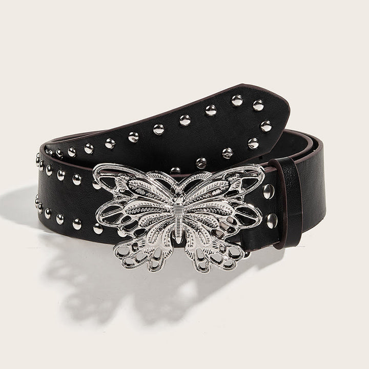 Ceinture en cuir cloutée à boucle papillon style cowgirl western pour femme