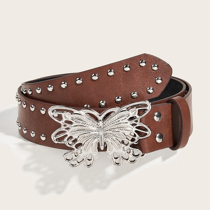Ceinture en cuir cloutée à boucle papillon style cowgirl western pour femme