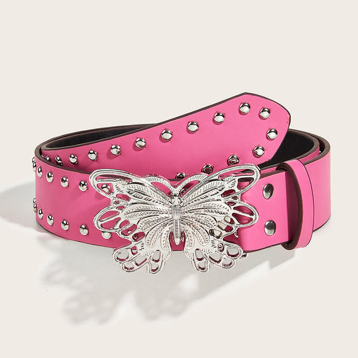 Ceinture en cuir cloutée à boucle papillon style cowgirl western pour femme