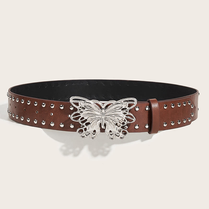 Ceinture en cuir cloutée à boucle papillon style cowgirl western pour femme