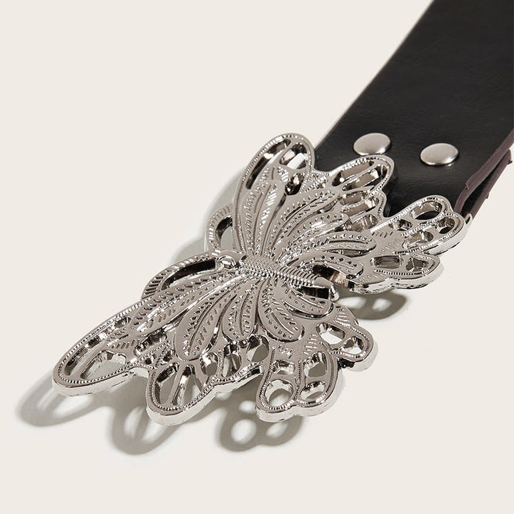 Ceinture en cuir cloutée à boucle papillon style cowgirl western pour femme