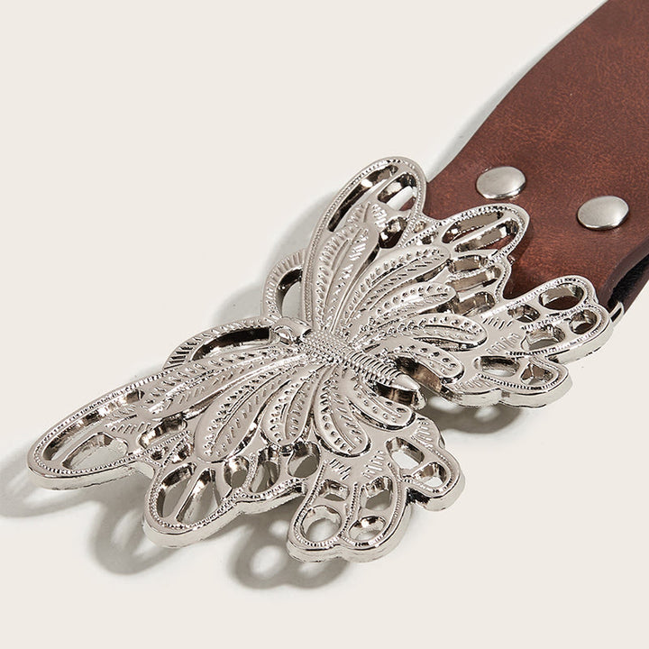 Ceinture en cuir cloutée à boucle papillon style cowgirl western pour femme