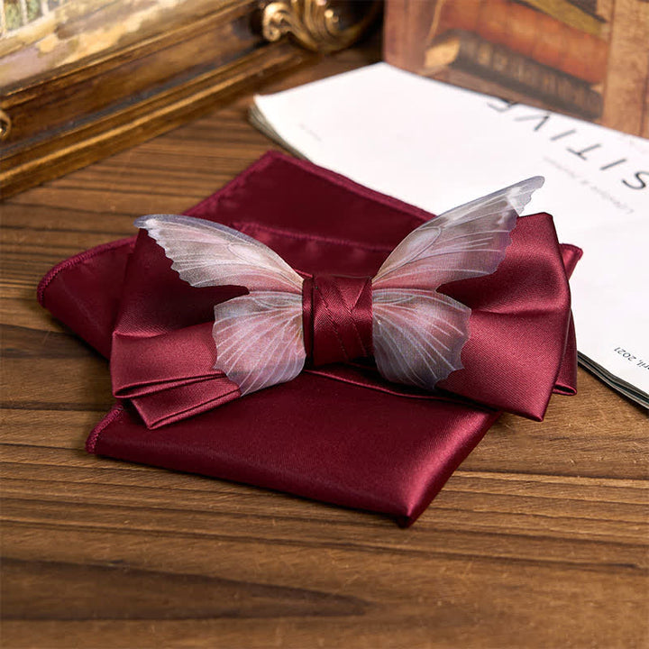 Ensemble de mouchoirs de poche vintage en organza pour homme avec nœud papillon papillon
