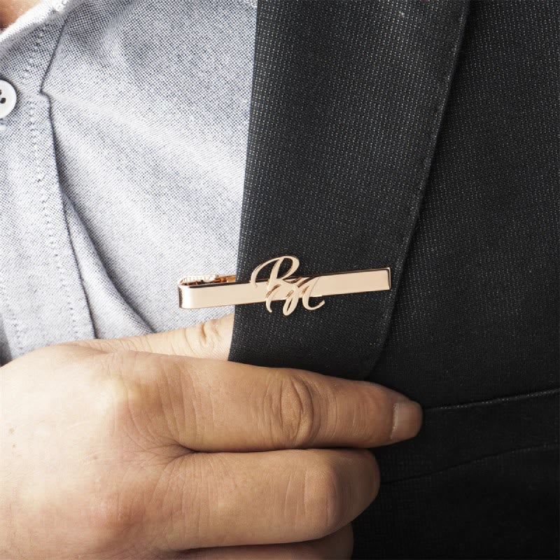 Pince à cravate de mariage avec votre initiale personnalisée - Or rose - image 5