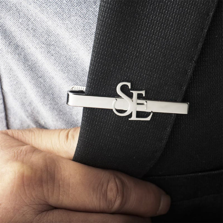 Pince à cravate de mariage avec votre initiale personnalisée - Argent - image 3
