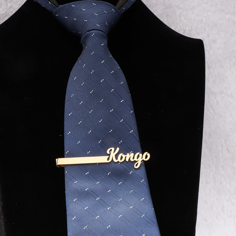 Pince à cravate de mariage personnalisée avec votre nom pour costume - Or - image 1