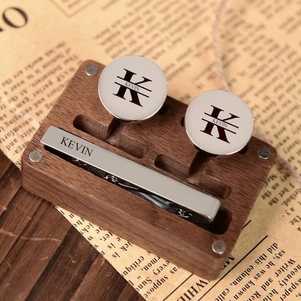 Boutons de manchette de mariage personnalisés avec texte pour hommes - Argent - image 0