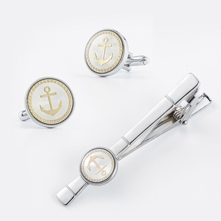 Ensemble de boutons de manchette et barre de cravate en forme d'ancre pour costume de mariage