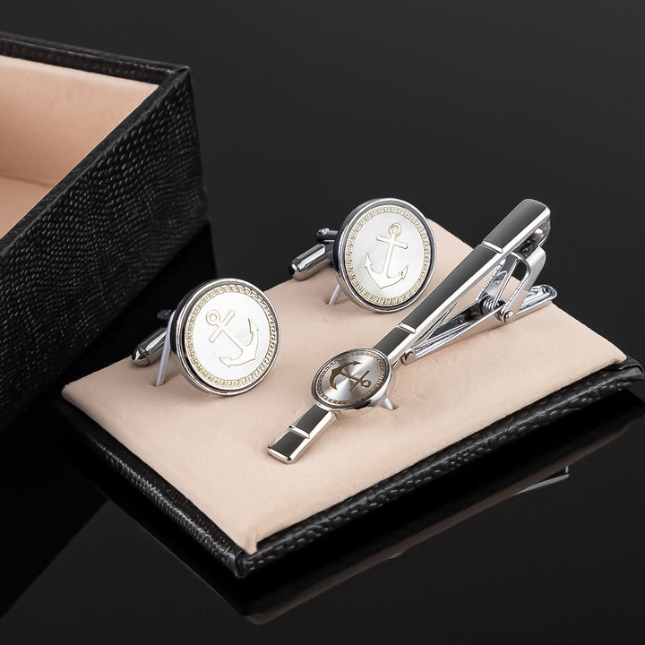 Ensemble de boutons de manchette et barre de cravate en forme d'ancre pour costume de mariage - Ensemble pince à cravate et boutons de manchette - image 0