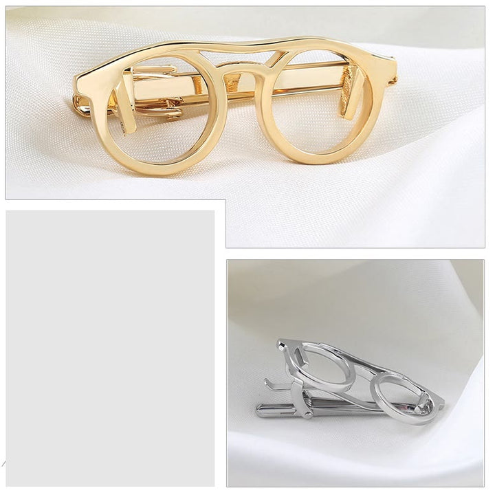 Pince à cravate pour lunettes dorées et argentées, idéale pour un costume quotidien