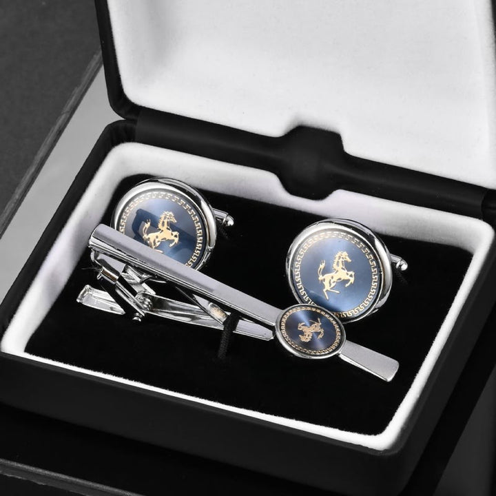 Ensemble de boutons de manchette de cravate cheval au galop pour costume de mariage - image 1
