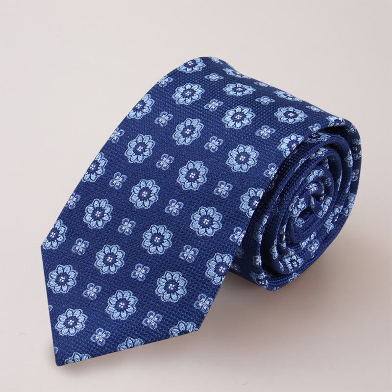 Cravate en soie de mûrier à mini fleurs bleues pour homme
