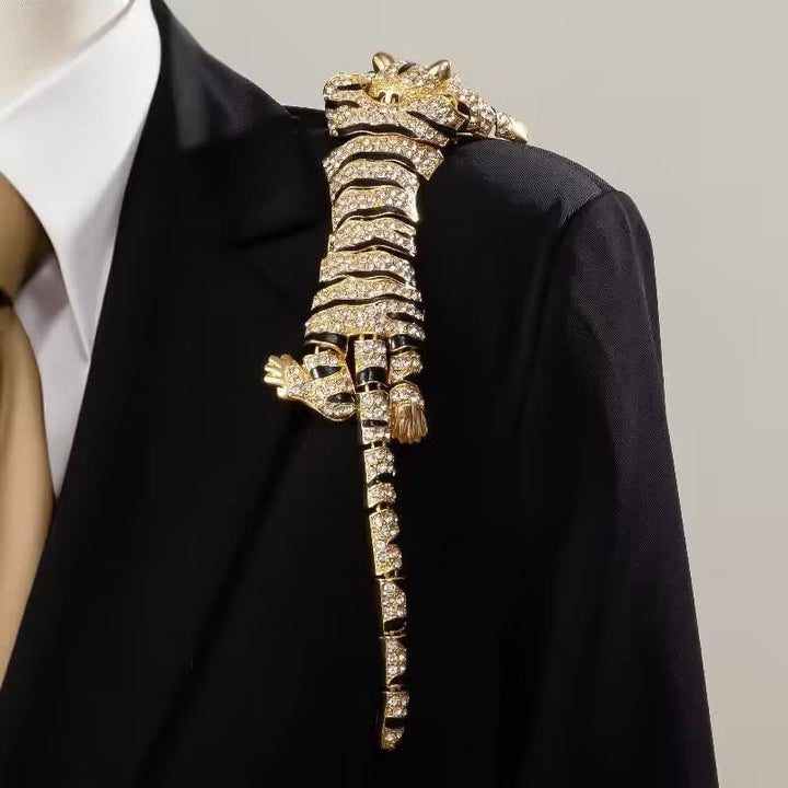 Grande broche de luxe en strass scintillants pour homme, motif tigre majestueux - image 10