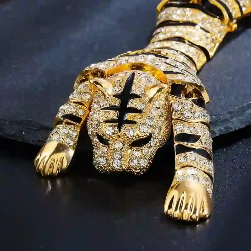 Grande broche de luxe en strass scintillants pour homme, motif tigre majestueux - image 12