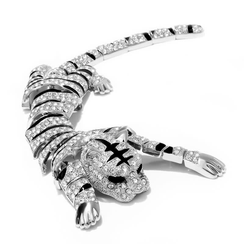Grande broche de luxe en strass scintillants pour homme, motif tigre majestueux - image 8