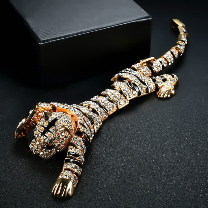Grande broche de luxe en strass scintillants pour homme, motif tigre majestueux - Or - image 9