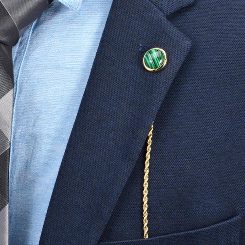 Broche de costume classique pour homme en pierre précieuse naturelle avec chaîne suspendue