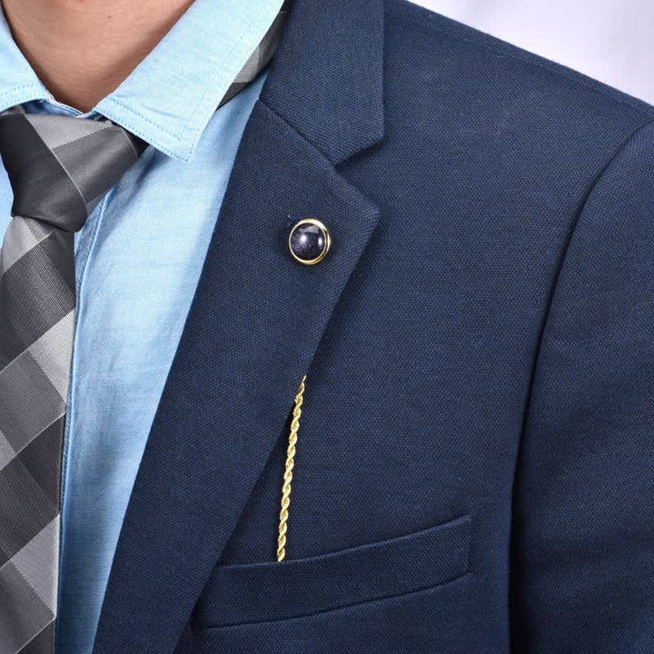 Broche de costume classique pour homme en pierre précieuse naturelle avec chaîne suspendue