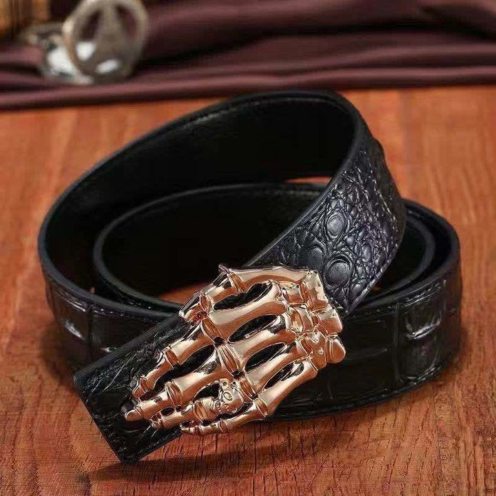 Ceinture en cuir pour homme, motif crocodile, tête de mort et os