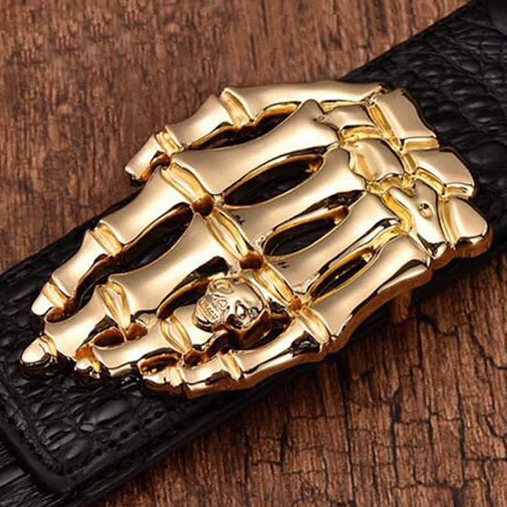 Ceinture en cuir pour homme, motif crocodile, tête de mort et os