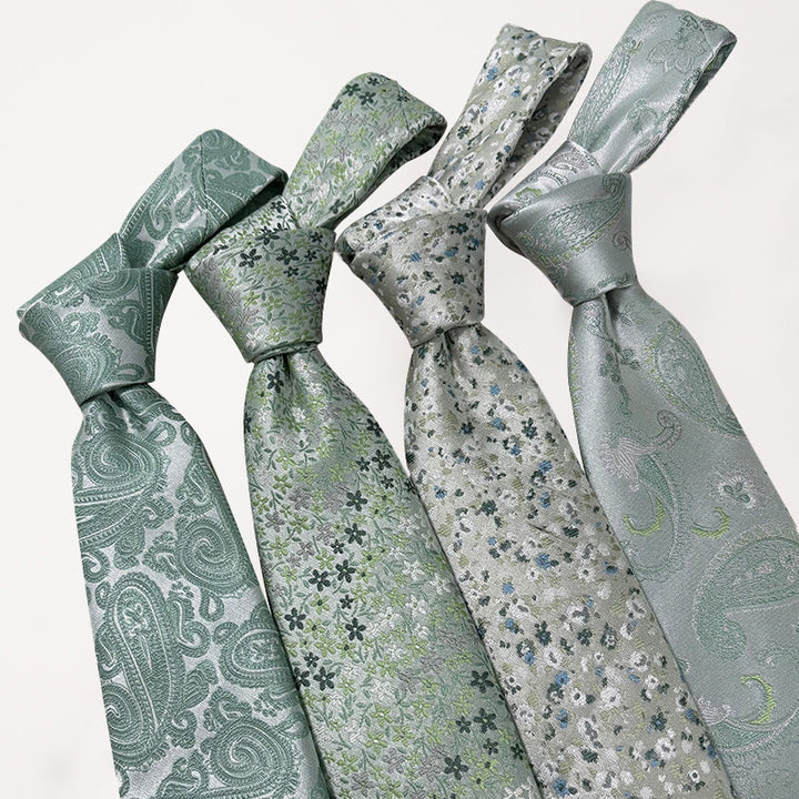 Cravate en polyester jacquard floral vert pour homme