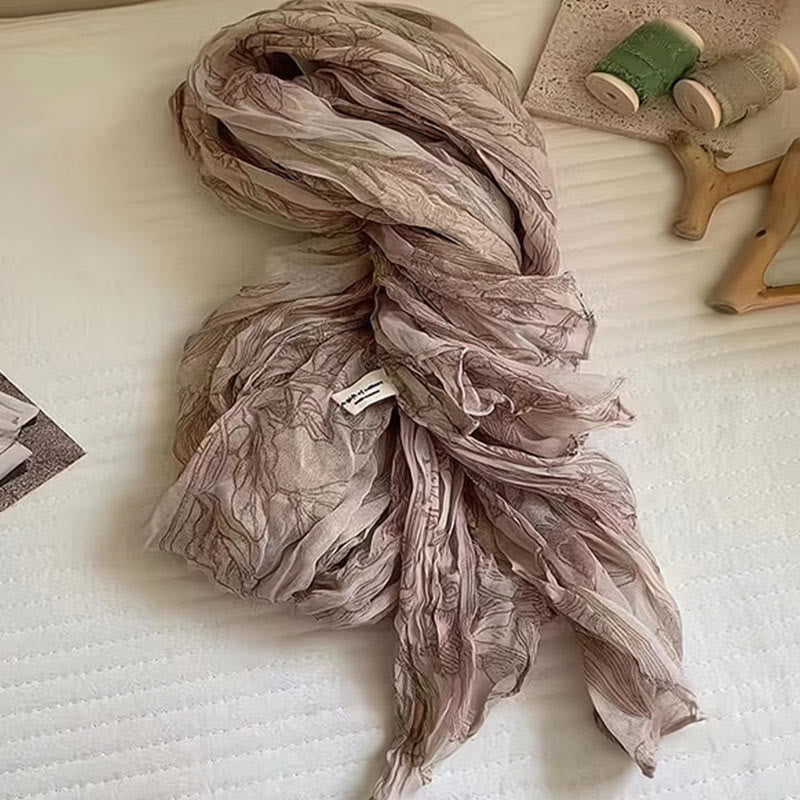 Écharpe fine légère en coton et lin à imprimé floral pour femme - Café - image 1