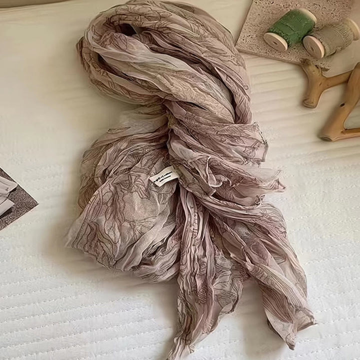 Écharpe fine légère en coton et lin à imprimé floral pour femme - Café - image 1