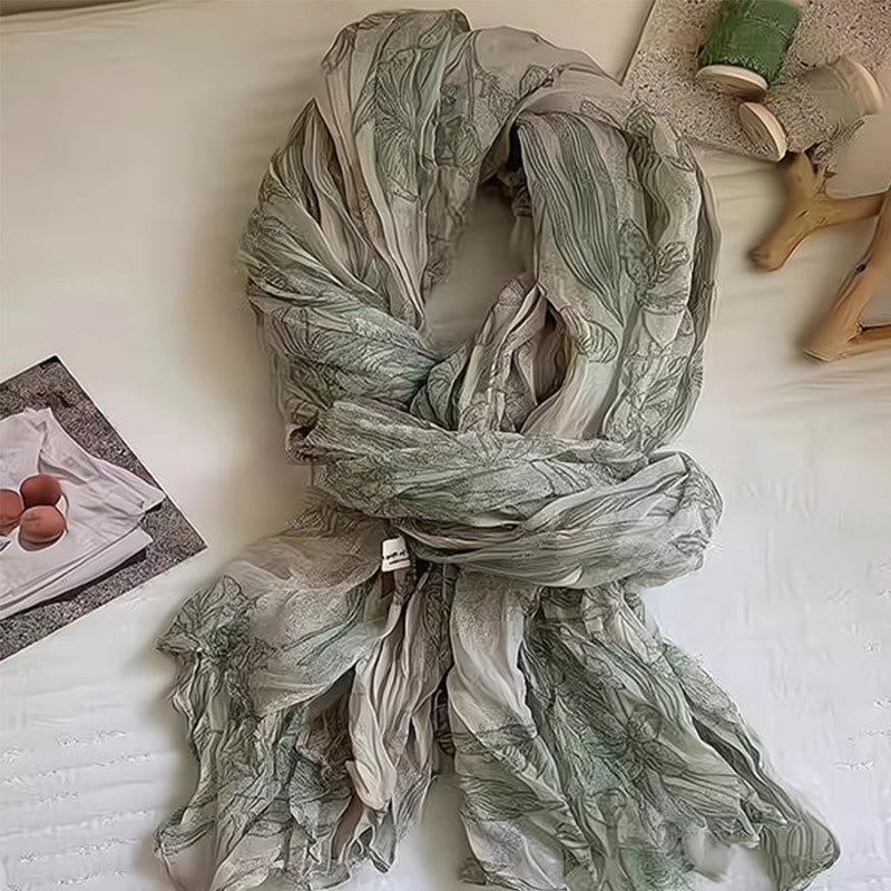 Écharpe fine légère en coton et lin à imprimé floral pour femme