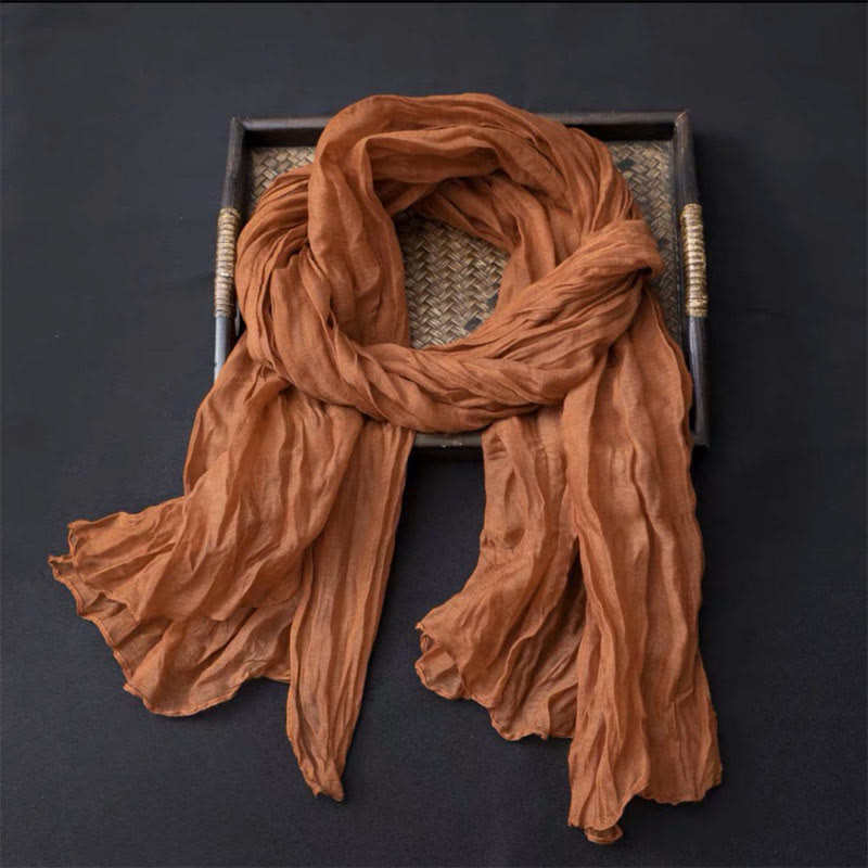 Écharpe fine rétro en coton et lin pour femme, couleur unie - Orange - image 6