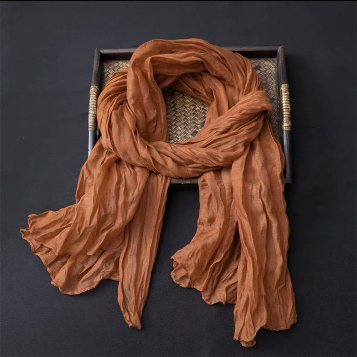 Écharpe fine rétro en coton et lin pour femme, couleur unie - Orange - image 6