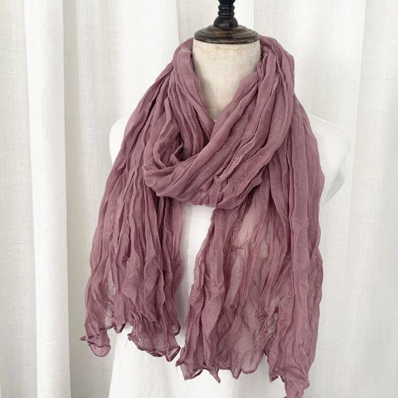 Écharpe fine rétro en coton et lin pour femme, couleur unie - Rose foncé - image 15