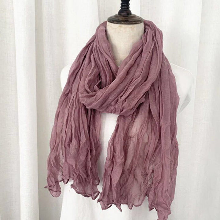 Écharpe fine rétro en coton et lin pour femme, couleur unie - Rose foncé - image 15