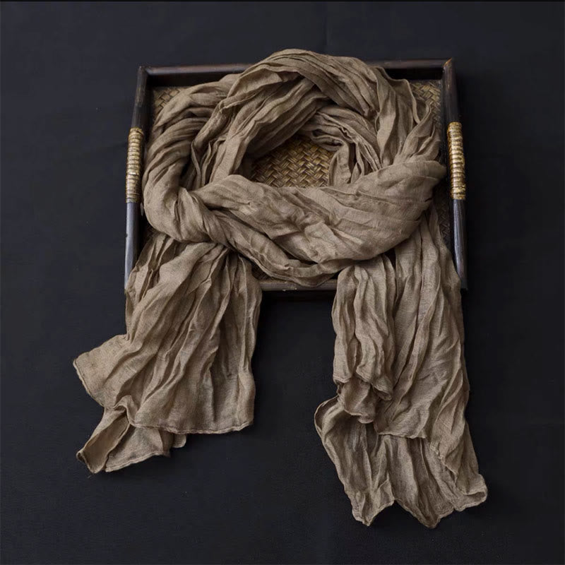 Écharpe fine rétro en coton et lin pour femme, couleur unie - Kaki - image 11