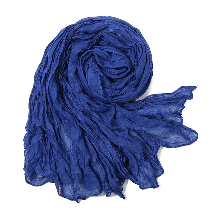 Écharpe fine rétro en coton et lin pour femme, couleur unie - Bleu - image 10