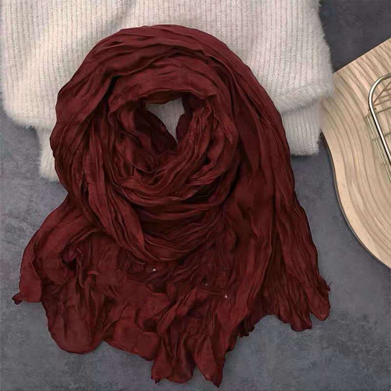 Écharpe fine rétro en coton et lin pour femme, couleur unie - Vin rouge - image 13