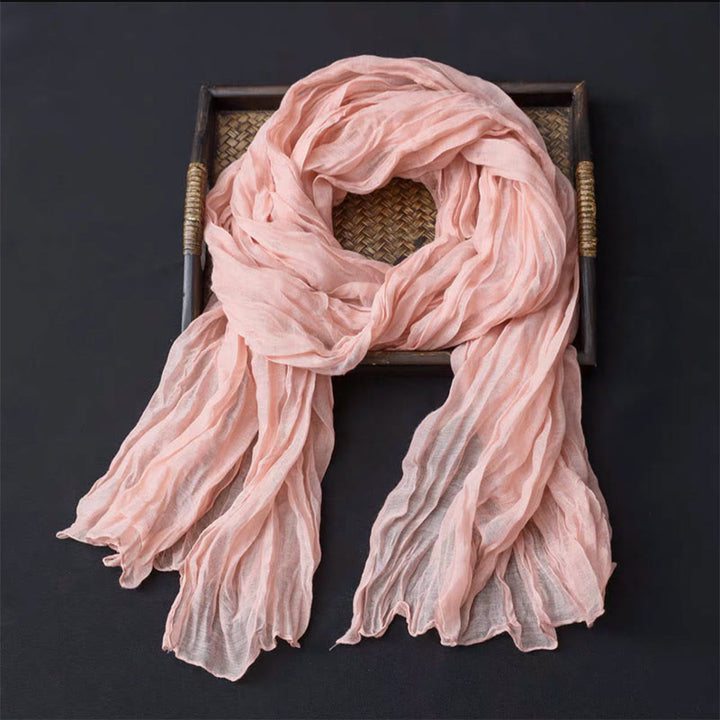 Écharpe fine rétro en coton et lin pour femme, couleur unie - Rose - image 9