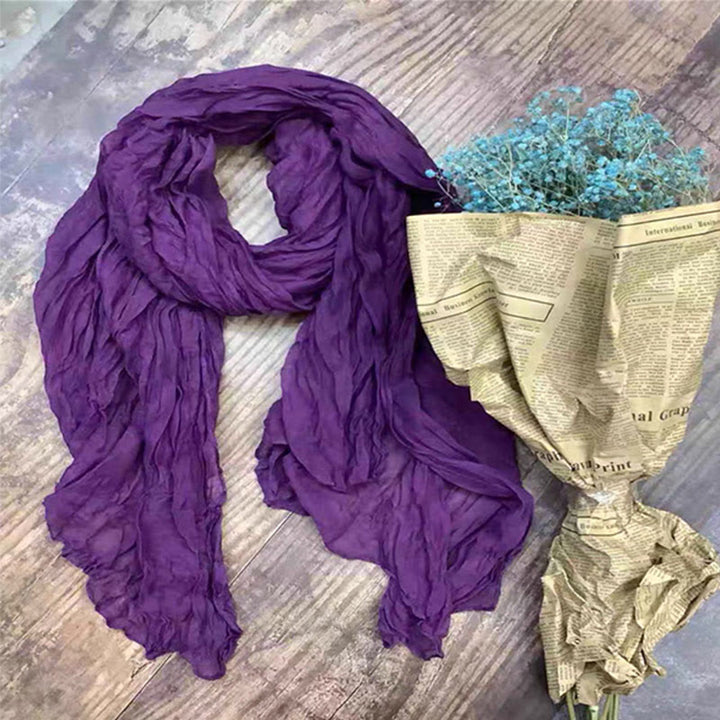 Écharpe fine rétro en coton et lin pour femme, couleur unie