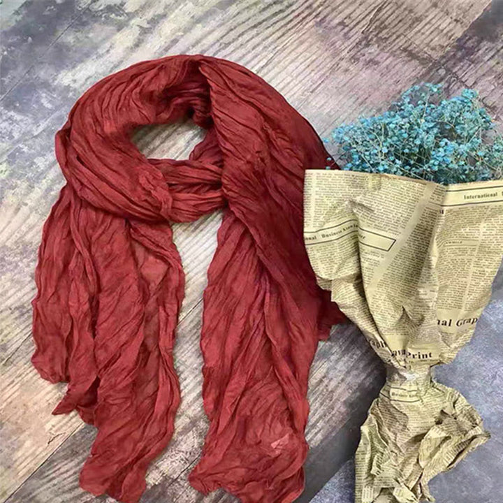 Écharpe fine rétro en coton et lin pour femme, couleur unie - Rouge - image 12