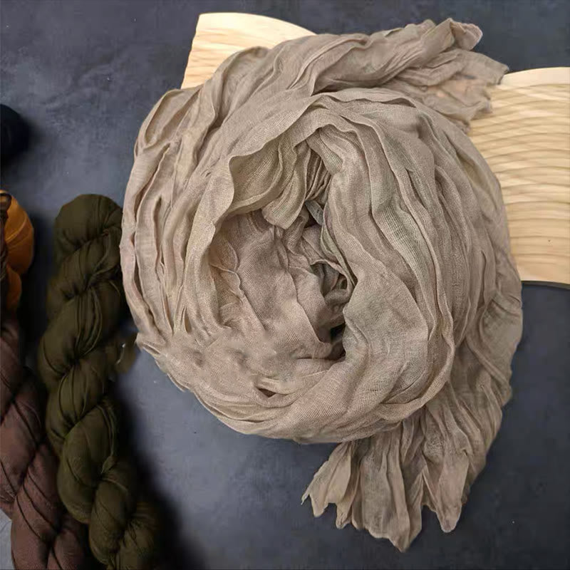 Écharpe fine rétro en coton et lin pour femme, couleur unie