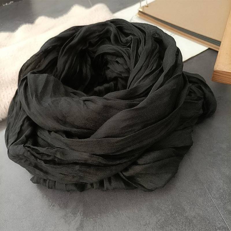 Écharpe fine en coton et lin léger de couleur unie pour femme - Noir - image 6