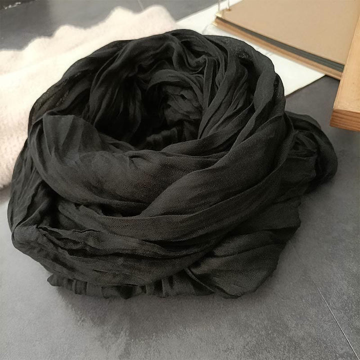 Écharpe fine en coton et lin léger de couleur unie pour femme - Noir - image 6