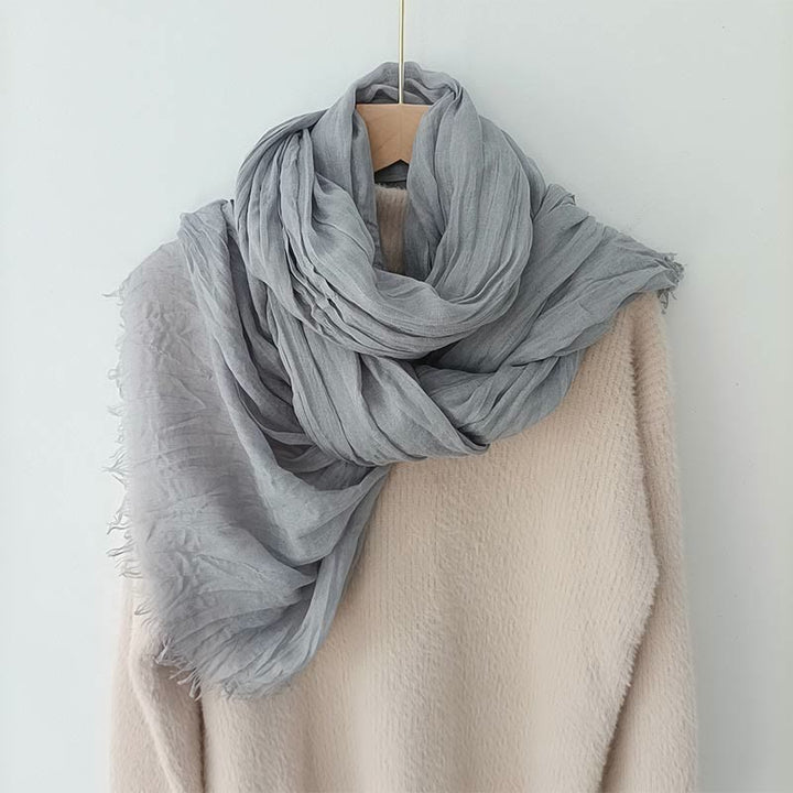 Écharpe fine en coton et lin léger de couleur unie pour femme - Gris clair - image 11