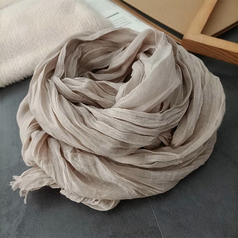 Écharpe fine en coton et lin léger de couleur unie pour femme - Chameau - image 8