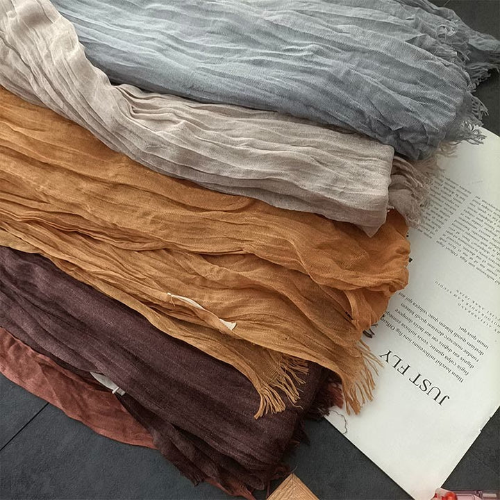 Écharpe fine en coton et lin léger de couleur unie pour femme - image 2