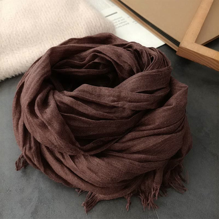 Écharpe fine en coton et lin léger de couleur unie pour femme - Brun - image 9