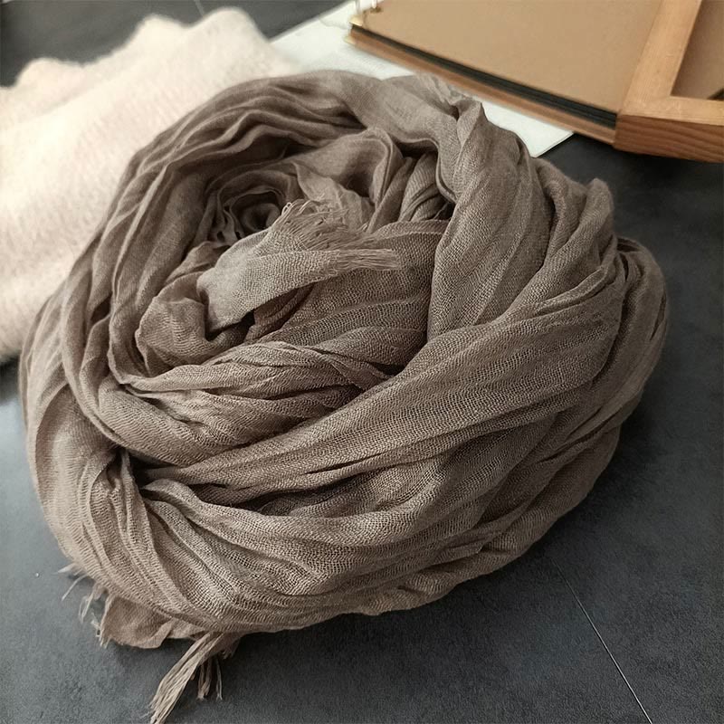 Écharpe fine en coton et lin léger de couleur unie pour femme - Kaki - image 13