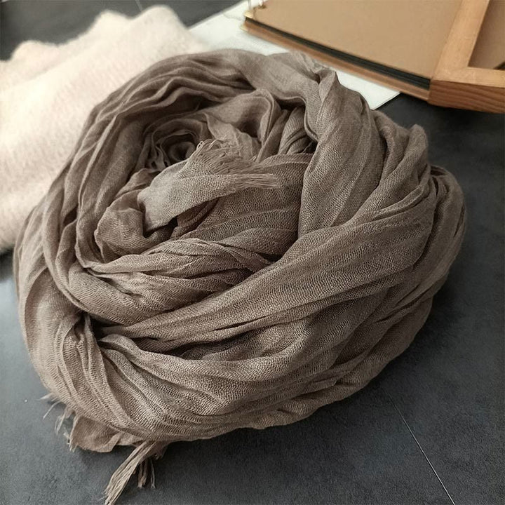 Écharpe fine en coton et lin léger de couleur unie pour femme - Kaki - image 13